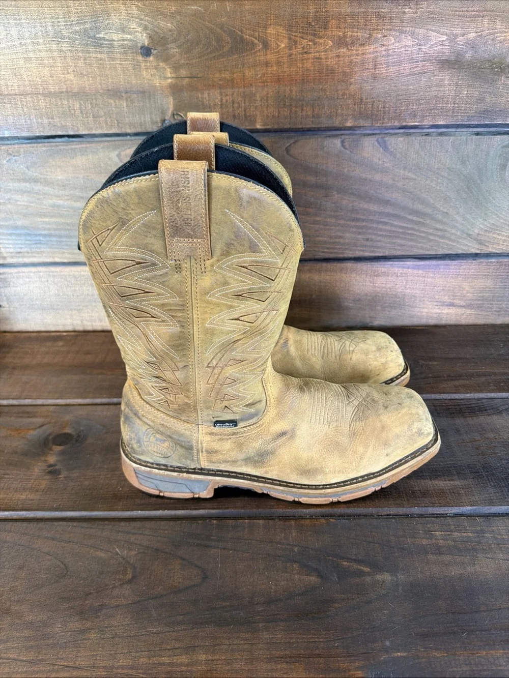 Irish Setter Marshall 83912 Tan Leather Steel Toe Pull On Boots Men Size 13 D